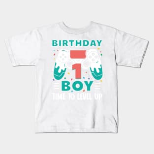 1st Birthday Boy Gamer Funny B-day Gift For Boys kids toddlers Kids T-Shirt